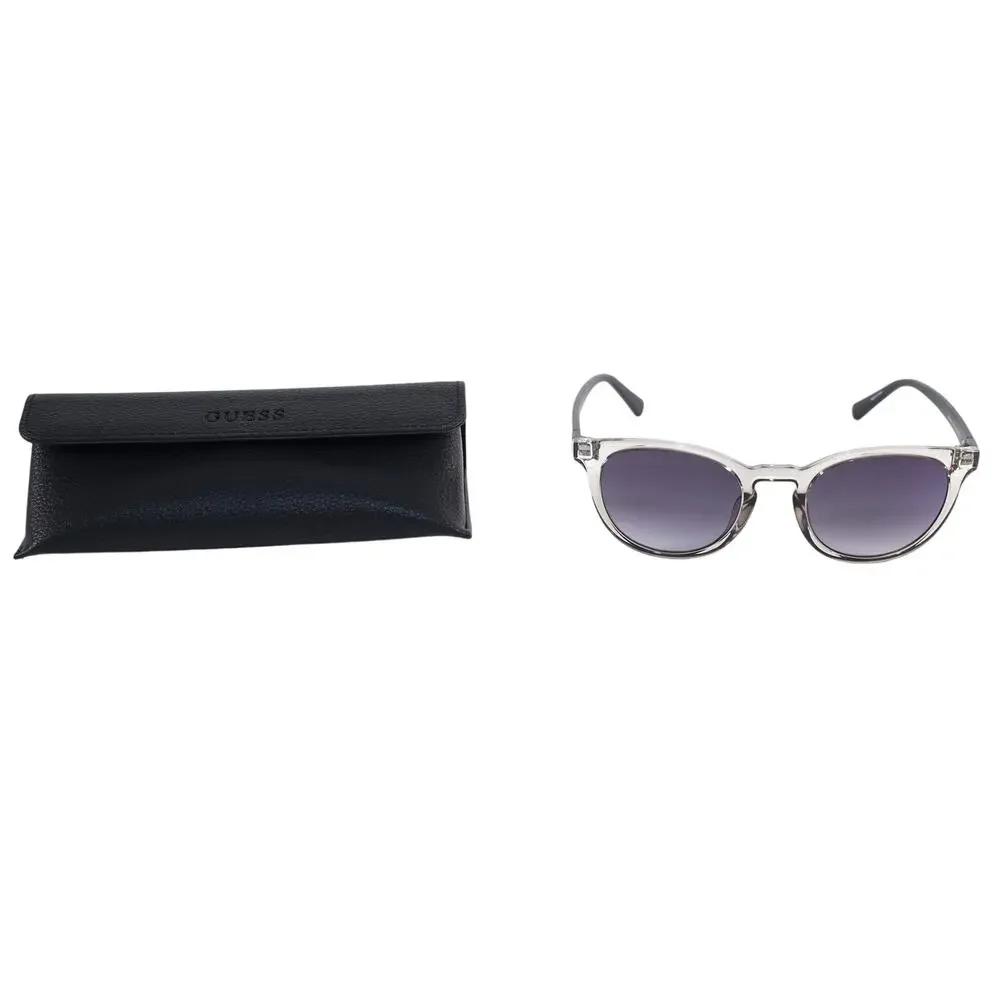 GUESS Round Sunglasses – Transparent Grey / Grey Gradient – Matte Black Arms–NWT
